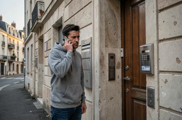 Personne bloquée devant sa porte et appelant un serrurier d'urgence à Villeurbanne