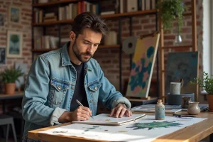 Artiste français en studio créatif à Paris