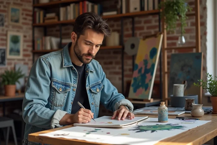 Artiste français en studio créatif à Paris