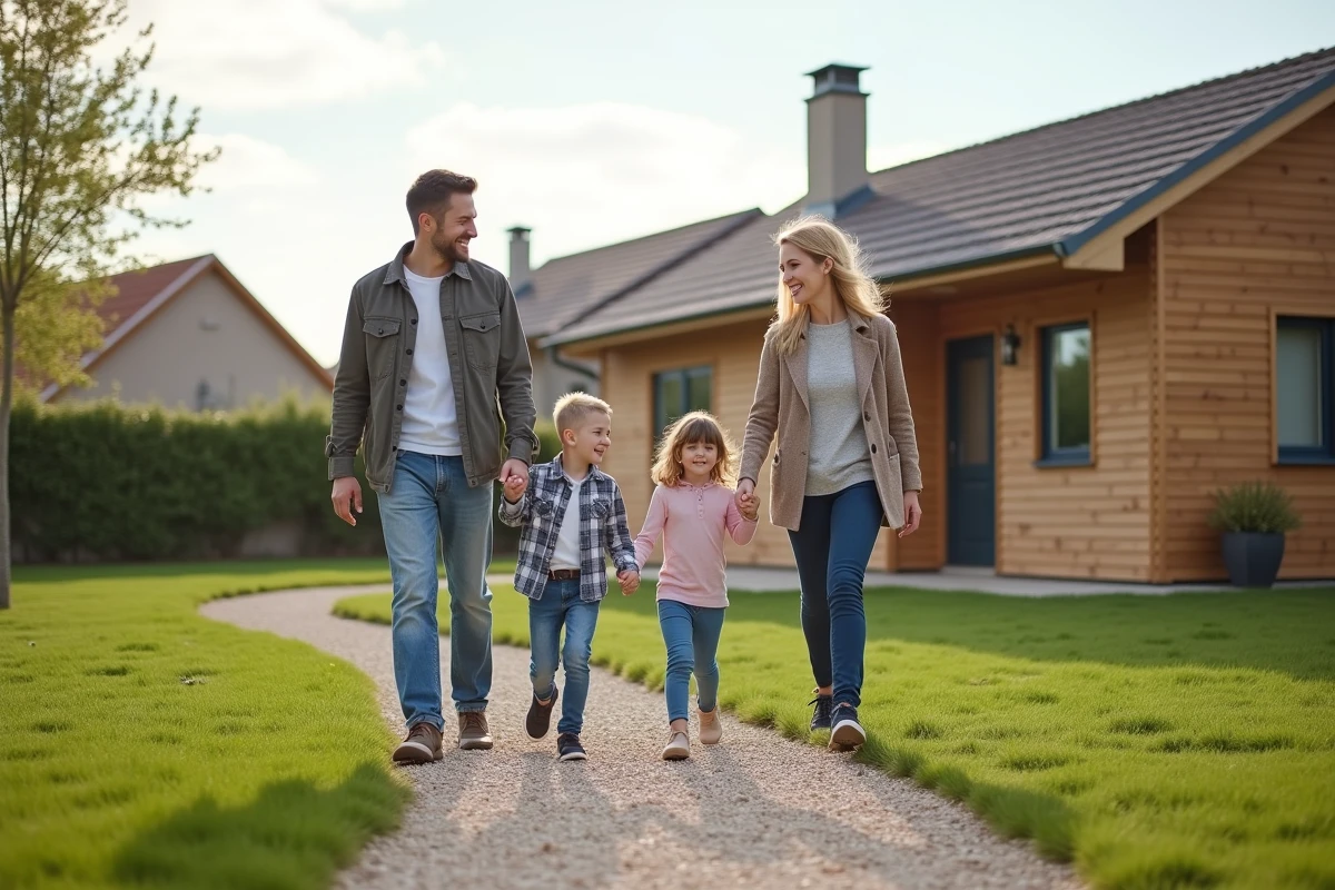 Famille marchant vers maison moderne Natilia