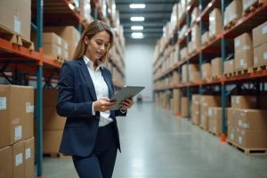 Femme professionnelle dans un entrepôt logistique moderne