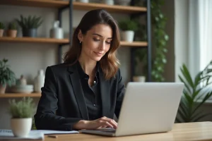 Femme professionnelle en recherche d emploi dans un bureau moderne