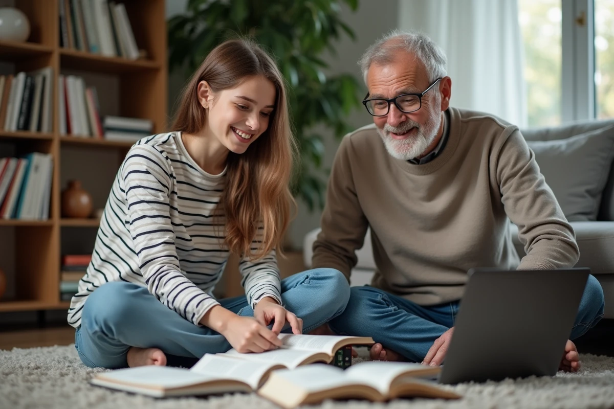 Fille adolescente travaillant sur des mathématiques avec un homme