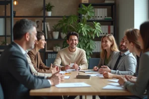 Groupe divers d'adultes en réunion de travail