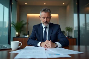 Homme d'affaires en costume dans un bureau moderne