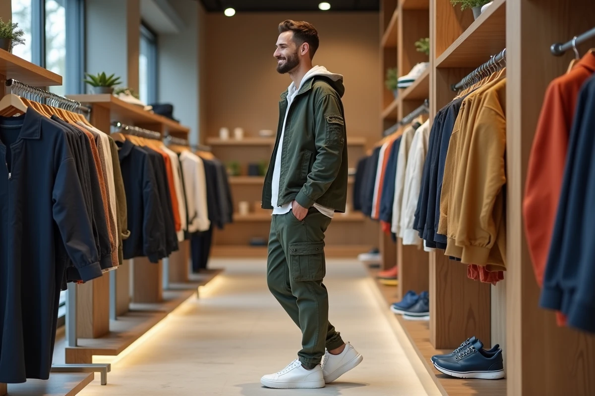 Homme mode dans une boutique minimaliste