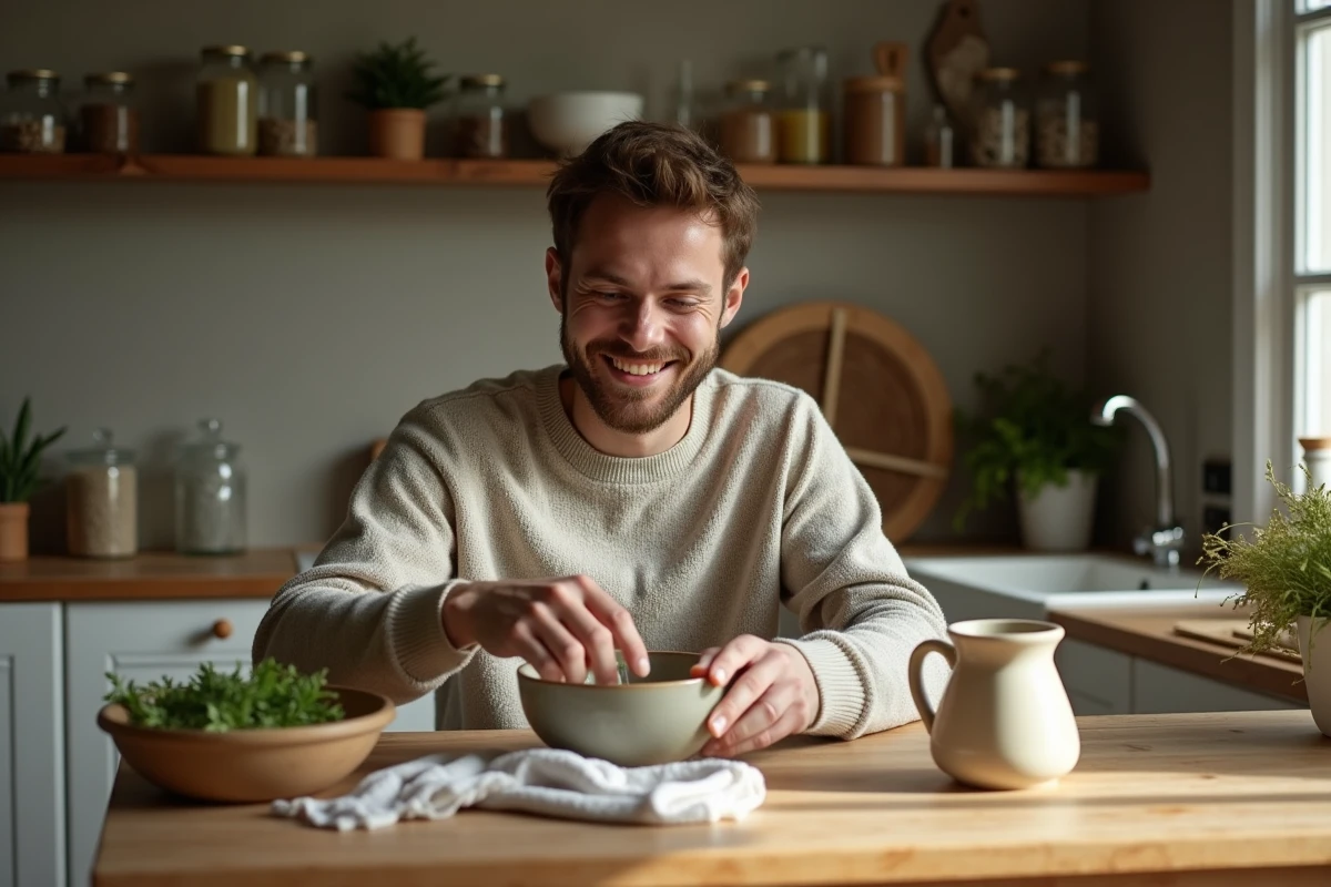 Homme préparant un masque d