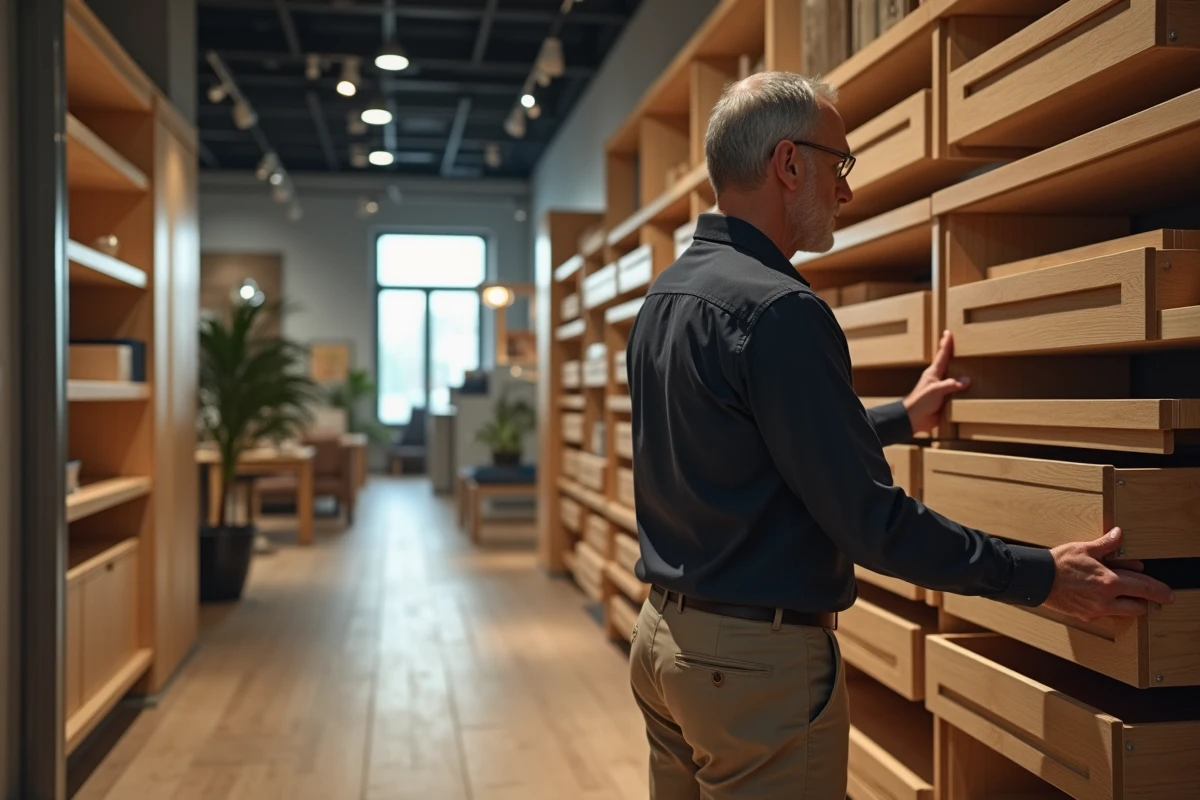Homme mature explorant des options de rangement dans un magasin